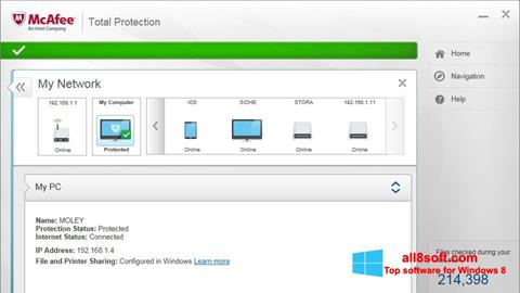 ภาพหน้าจอ McAfee Total Protection สำหรับ Windows 8