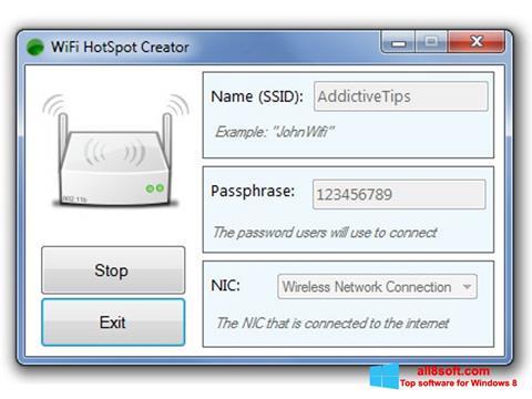 ภาพหน้าจอ Wi-Fi HotSpot Creator สำหรับ Windows 8