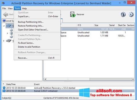 ภาพหน้าจอ Active Partition Recovery สำหรับ Windows 8