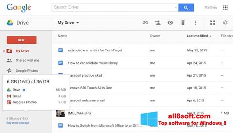 ภาพหน้าจอ Google Drive สำหรับ Windows 8