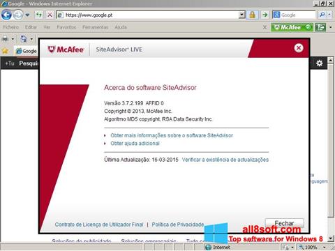 ภาพหน้าจอ McAfee SiteAdvisor สำหรับ Windows 8