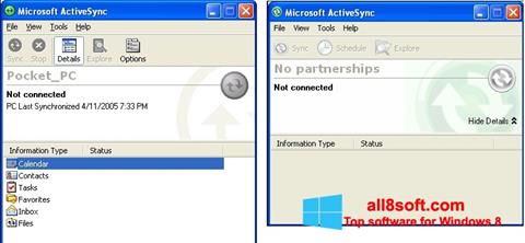 ภาพหน้าจอ Microsoft ActiveSync สำหรับ Windows 8
