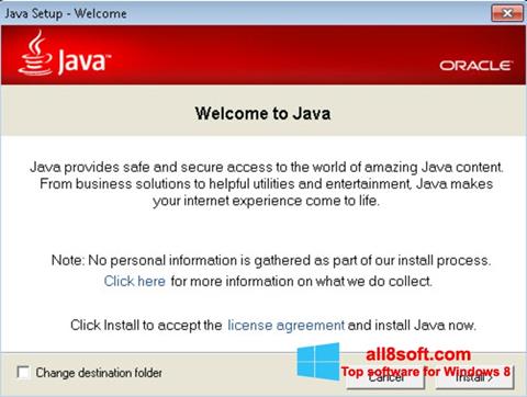 ภาพหน้าจอ Java Runtime Environment สำหรับ Windows 8