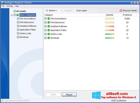ภาพหน้าจอ Auslogics Registry Cleaner สำหรับ Windows 8