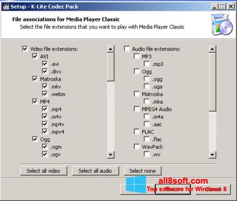ภาพหน้าจอ K-Lite Codec Pack สำหรับ Windows 8
