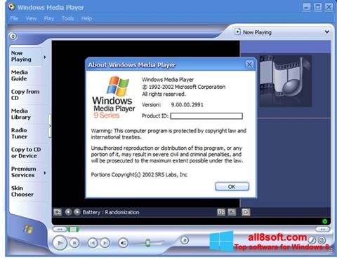 ภาพหน้าจอ Windows Media Player สำหรับ Windows 8